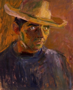 Wolf Kahn, Self Portrait with Sombrero, 1954, 22 x 17 inches, Oil on Canvas, Collection of the Artist. Used with permission. 