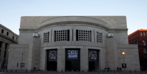 13 October 2012, 20th Anniversary banners hang on the 14th street entrance to the United States Holocaust Memorial Museum